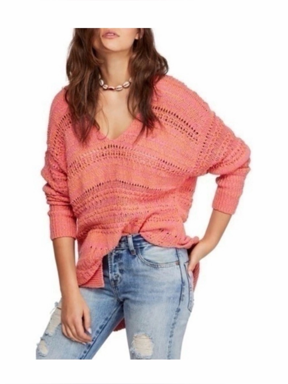 Free People Hot Tropics Paloma long loose knit sweater